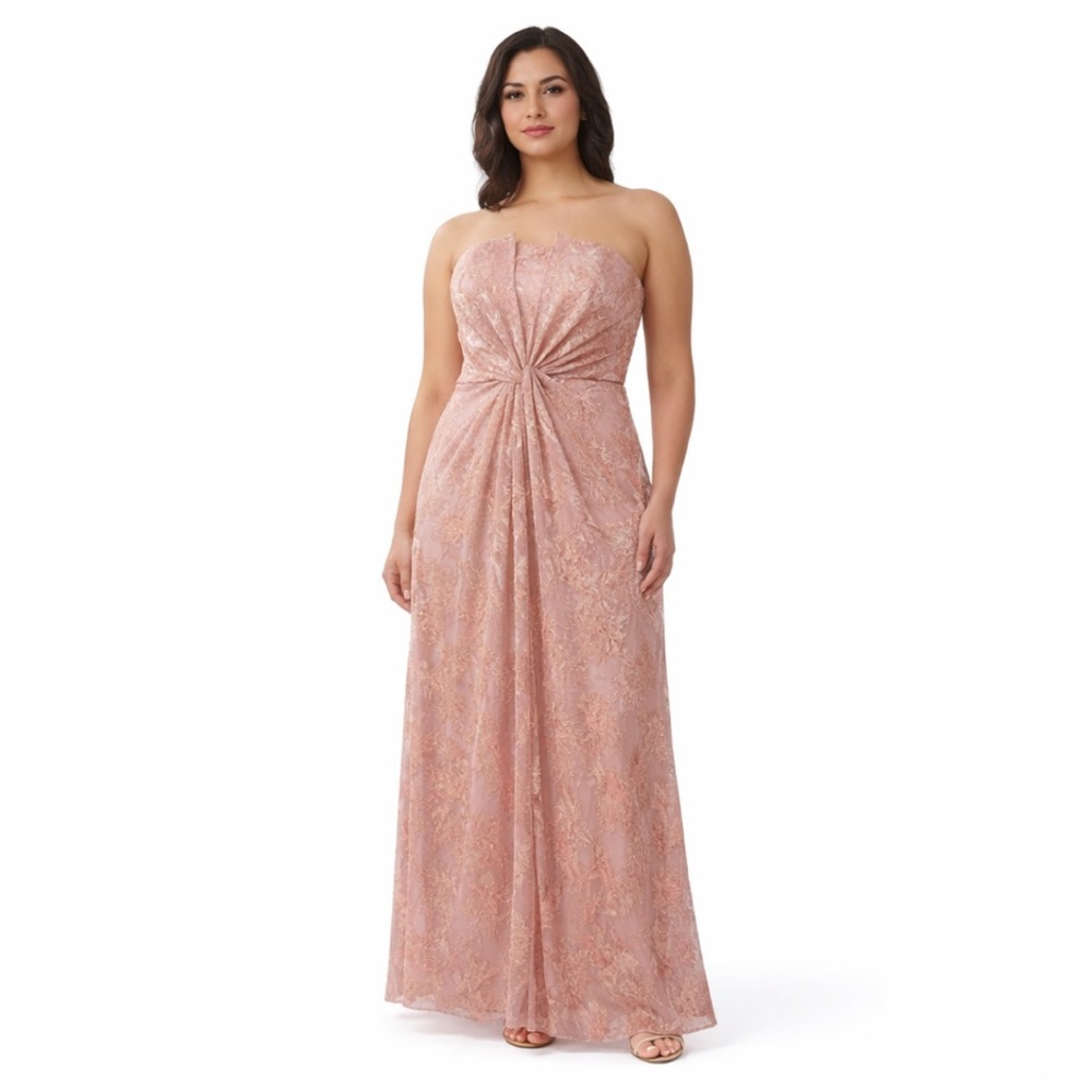 Aidan Mattox by Adrianna Papell Rose Gold Metallic Strapless Gown Size 16